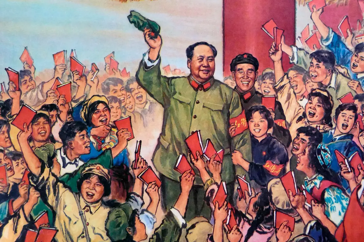 Propagandaposter föreställande ordförande Mao och hans anhängare.