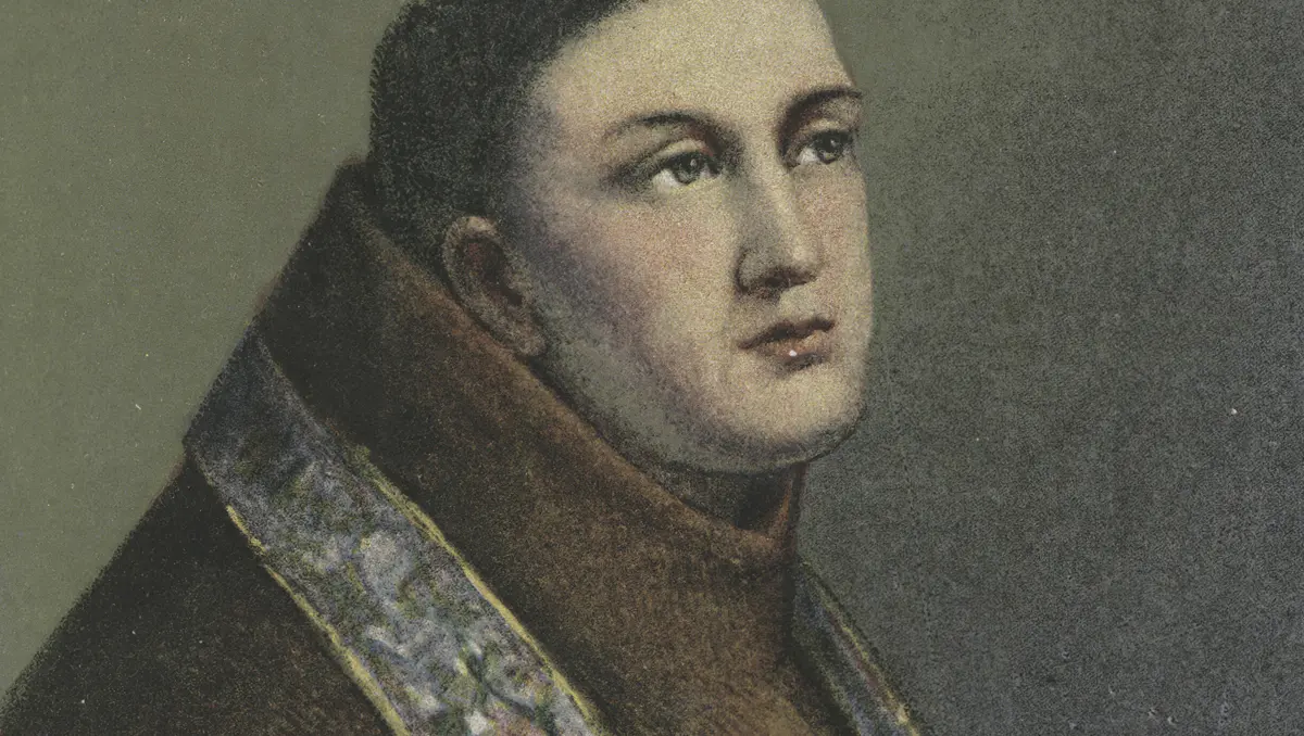 Porträtt av munken Junipero Serra från ett vykort.